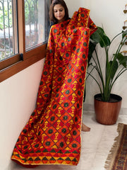 Red Handmade Phulkari Dupatta in Cotton