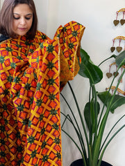 Yellow Handmade Phulkari Dupatta in Cotton