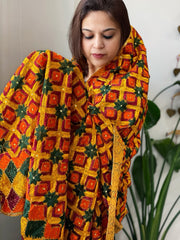 Yellow Handmade Phulkari Dupatta in Cotton
