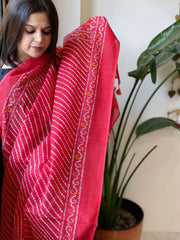 Pinkish Red Kota Cotton Handblock Printed Dupatta