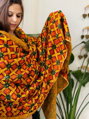 Yellow Handmade Phulkari Dupatta in Cotton