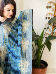 Ajrakh Handblock Printed Organza Crepe Dupatta with Banarasi Border