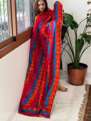 Red Handmade Phulkari Dupatta in Cotton