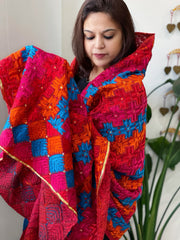 Red Handmade Phulkari Dupatta in Cotton