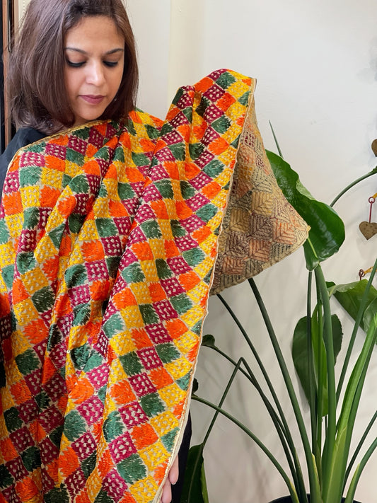 Handmade Phulkari Dupatta in Cotton
