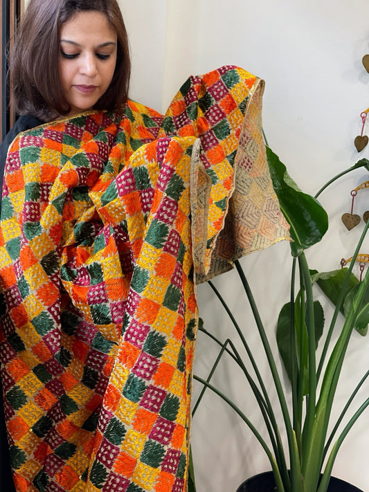 Handmade Phulkari Dupatta in Cotton