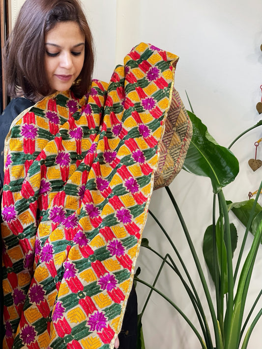 Handmade Phulkari Dupatta in Cotton