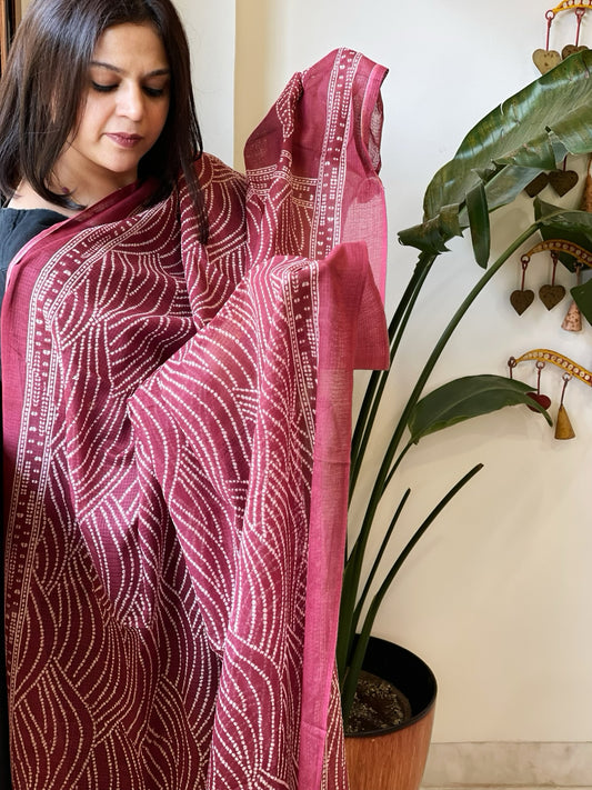Maroon Kota Cotton Handblock Printed Dupatta