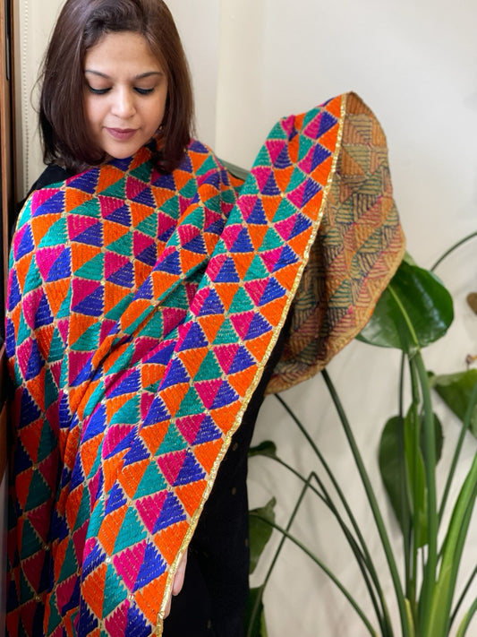 Handmade Phulkari Dupatta in Cotton