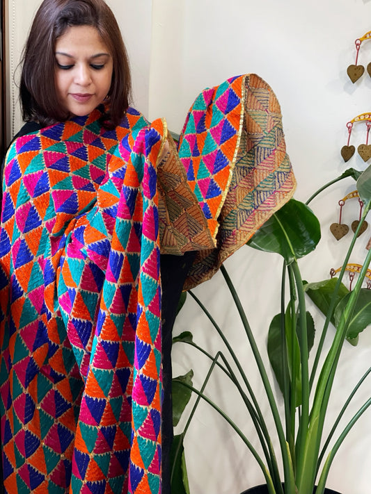 Handmade Phulkari Dupatta in Cotton