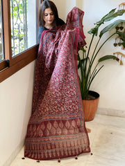 Maroon Kota Cotton Handblock Printed Dupatta