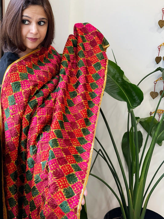 Handmade Phulkari Dupatta in Cotton