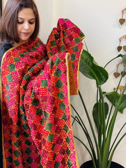 Handmade Phulkari Dupatta in Cotton