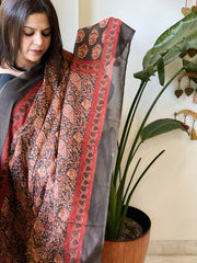 Brownish Black Kota Cotton Handblock Printed Dupatta