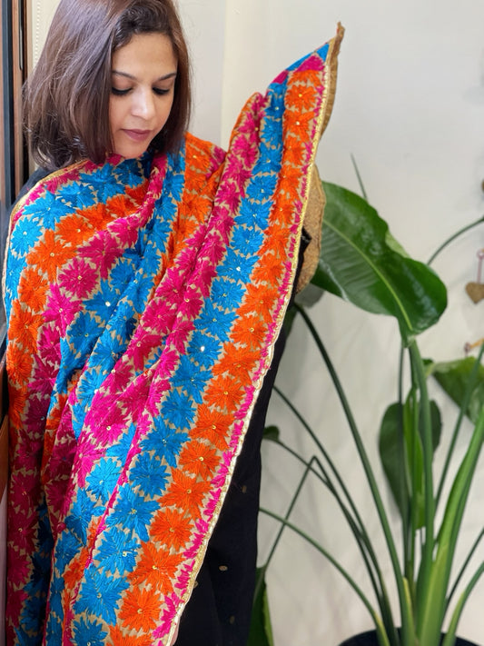 Handmade Phulkari Dupatta in Cotton