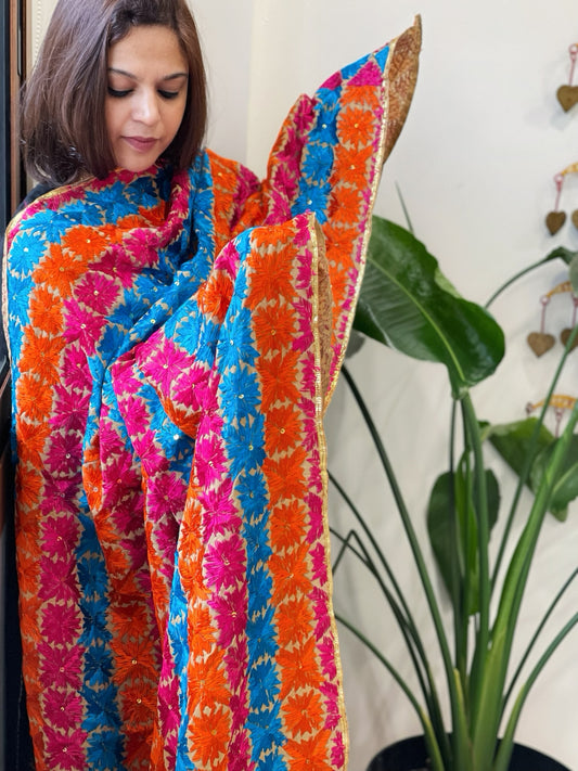 Handmade Phulkari Dupatta in Cotton