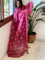 Pink Kota Cotton Handblock Printed Dupatta