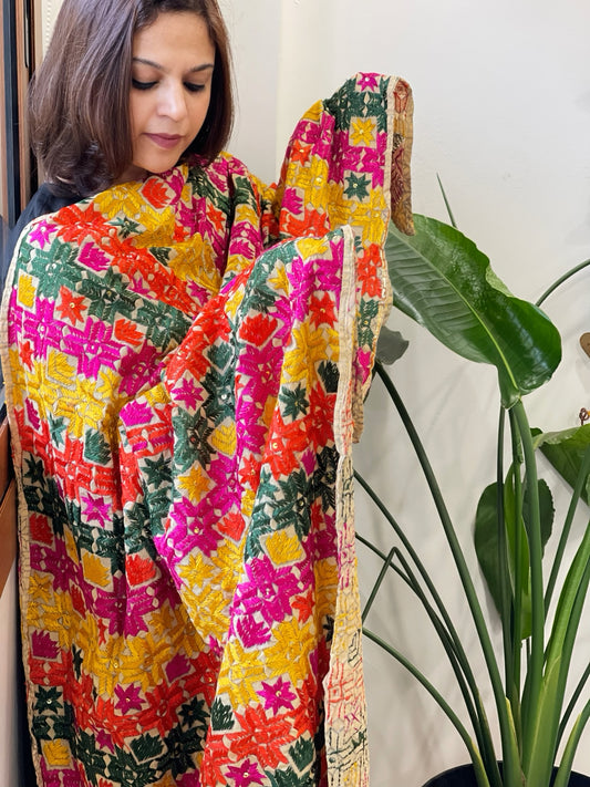 Handmade Phulkari Dupatta in Cotton