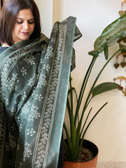 Dull Green Kota Cotton Handblock Printed Dupatta