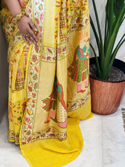 Yellow Handmade Bandhani Saree with Meenakari in Pure Georgette