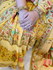 Yellow Handmade Bandhani Saree with Meenakari in Pure Georgette