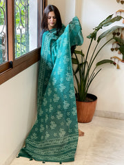 Sea Green Kota Cotton Handblock Printed Dupatta