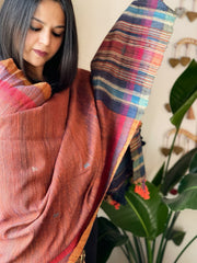 Handwoven Woollen Shawl in Pure Tussar and Wool