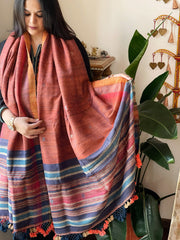 Handwoven Woollen Shawl in Pure Tussar and Wool