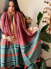 Handwoven Woollen Shawl in Pure Tussar and Wool