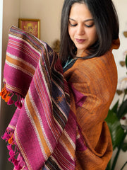 Handwoven Woollen Shawl in Pure Tussar and Wool