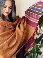 Handwoven Woollen Shawl in Pure Tussar and Wool