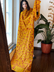 Haldi Yellow Handmade Kantha Dupatta in Pure Cotton