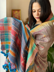 Handwoven Woollen Shawl in Pure Tussar and Wool