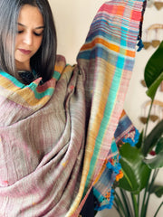 Handwoven Woollen Shawl in Pure Tussar and Wool