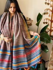 Handwoven Woollen Shawl in Pure Tussar and Wool