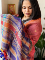 Handwoven Woollen Shawl in Pure Tussar and Wool