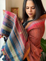 Handwoven Woollen Shawl in Pure Tussar and Wool