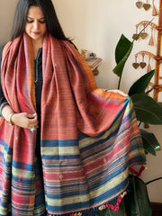 Handwoven Woollen Shawl in Pure Tussar and Wool