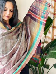 Handwoven Woollen Shawl in Pure Tussar and Wool