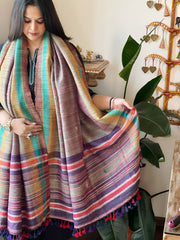 Handwoven Woollen Shawl in Pure Tussar and Wool