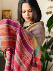 Handwoven Woollen Shawl in Pure Tussar and Wool