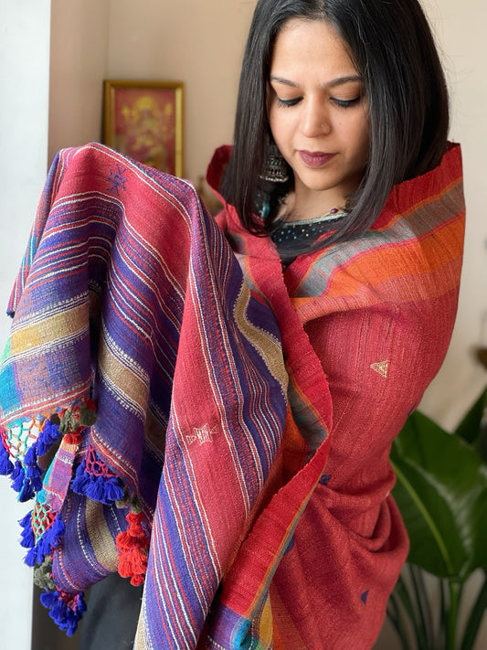 Handwoven Woollen Shawl in Pure Tussar and Wool