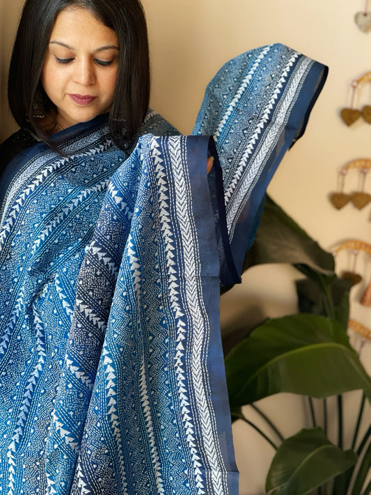 Blue Handmade Kantha Dupatta in Silk
