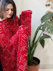 Bandhani Dupatta with Zari Pallu in Modal Silk