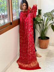 Bandhani Dupatta with Zari Pallu in Modal Silk