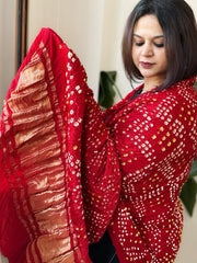 Bandhani Dupatta with Zari Pallu in Modal Silk