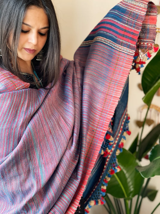 Handwoven Woollen Shawl in Pure Tussar and Wool