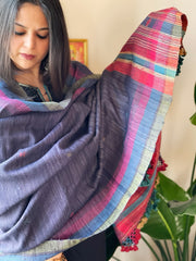 Handwoven Woollen Shawl in Pure Tussar and Wool