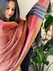 Handwoven Woollen Shawl in Pure Tussar and Wool