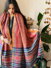 Handwoven Woollen Shawl in Pure Tussar and Wool